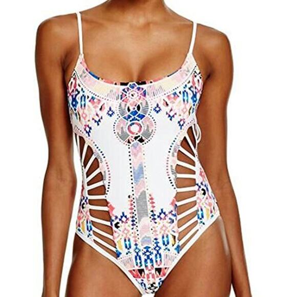 Red Carter White Multicolor Aztec Print One Piece Cutout Swimsuit - Small (6) - Picture 2 of 16